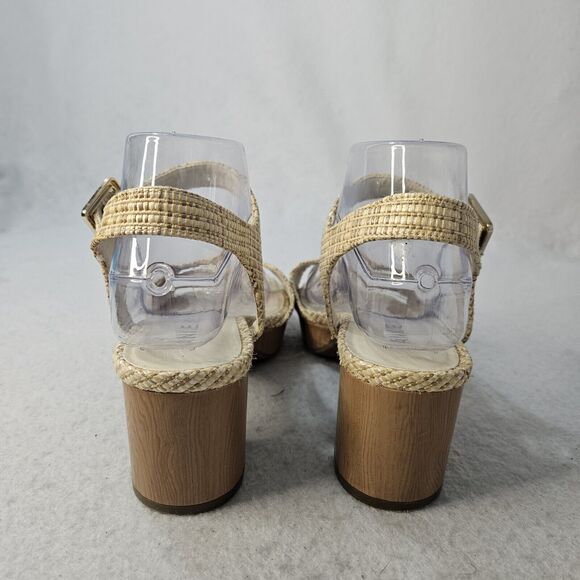 ANN KLEIN Raftan Sandals Sz 8 "Peony" Beige Block Stacked Heel Ankle Strap - Picture 3 of 5
